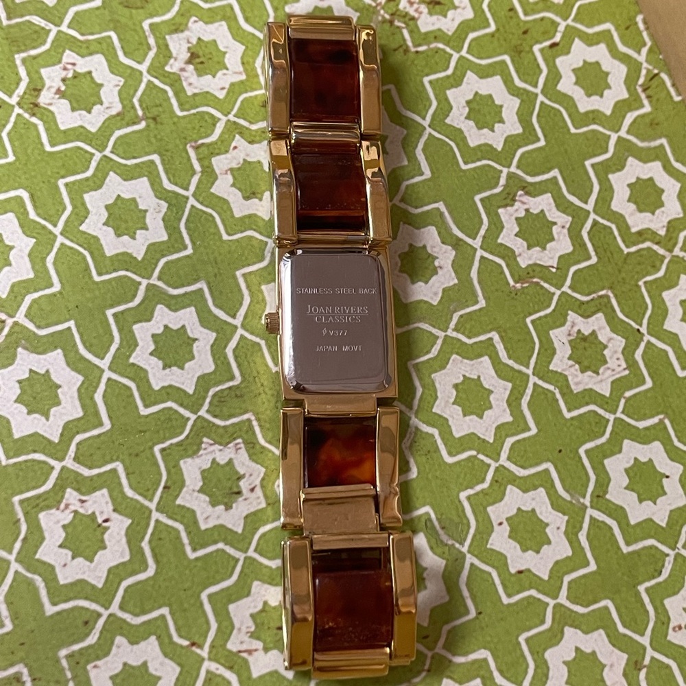 JOAN RIVERS CLASSICS VTG POLISHED GOLDTONE 21MM FAUX TORTOISE SHELL WATCH EUC - Picture 7 of 11